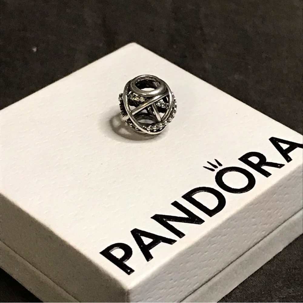 Authentic Pandora Swirl Charm with CZ Crystals